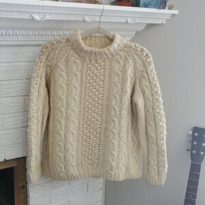 Simpsons Women's Vintage Wool Cable Knit Ivory Sweater neck Zipper Size S